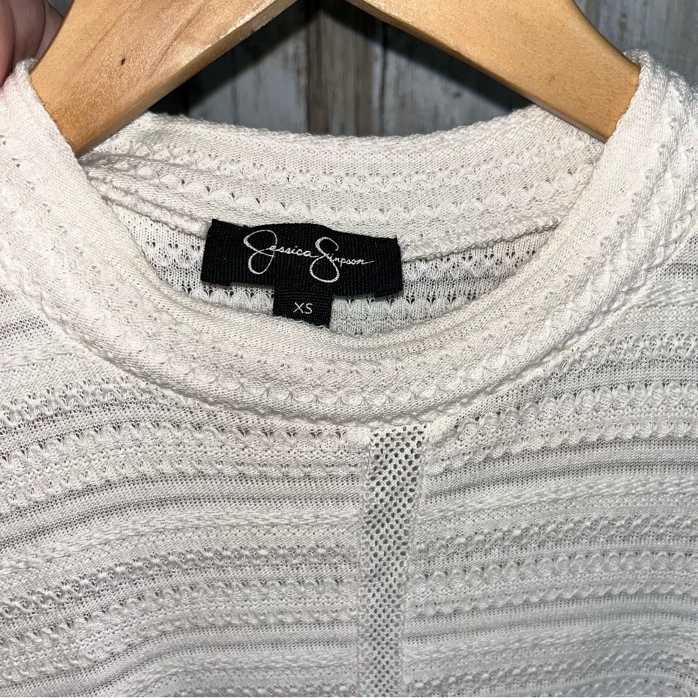 Jessica Simpson Cream Ruffle Sleeve Pointelle Knit Sweater Top XS - Picture 4 of 5